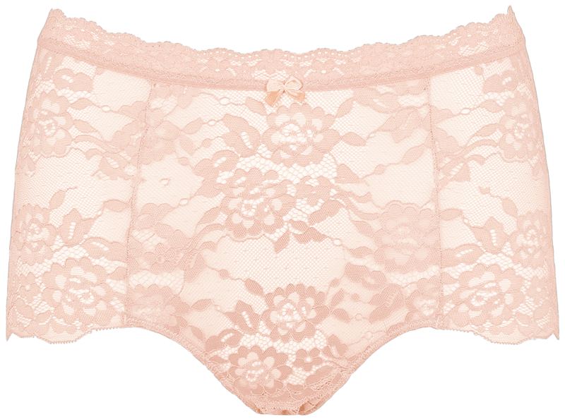 Missya Lace 3-pak Hud: Trusser med høj talje i lyserød-blond farve med blomsterblonder og en sløjfe i midten.