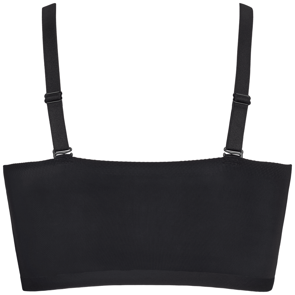 145927 | Missya – Seamless Sort: Sort bandeau-bh uden bøjler og med justerbare stropper, vist på hvid baggrund.