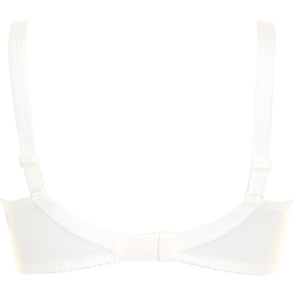 Bagfra-billede af PrimaDonna Deauville Natur Off-white-bh med justerbare stropper og hægte- og øje-lukning på hvid baggrund.