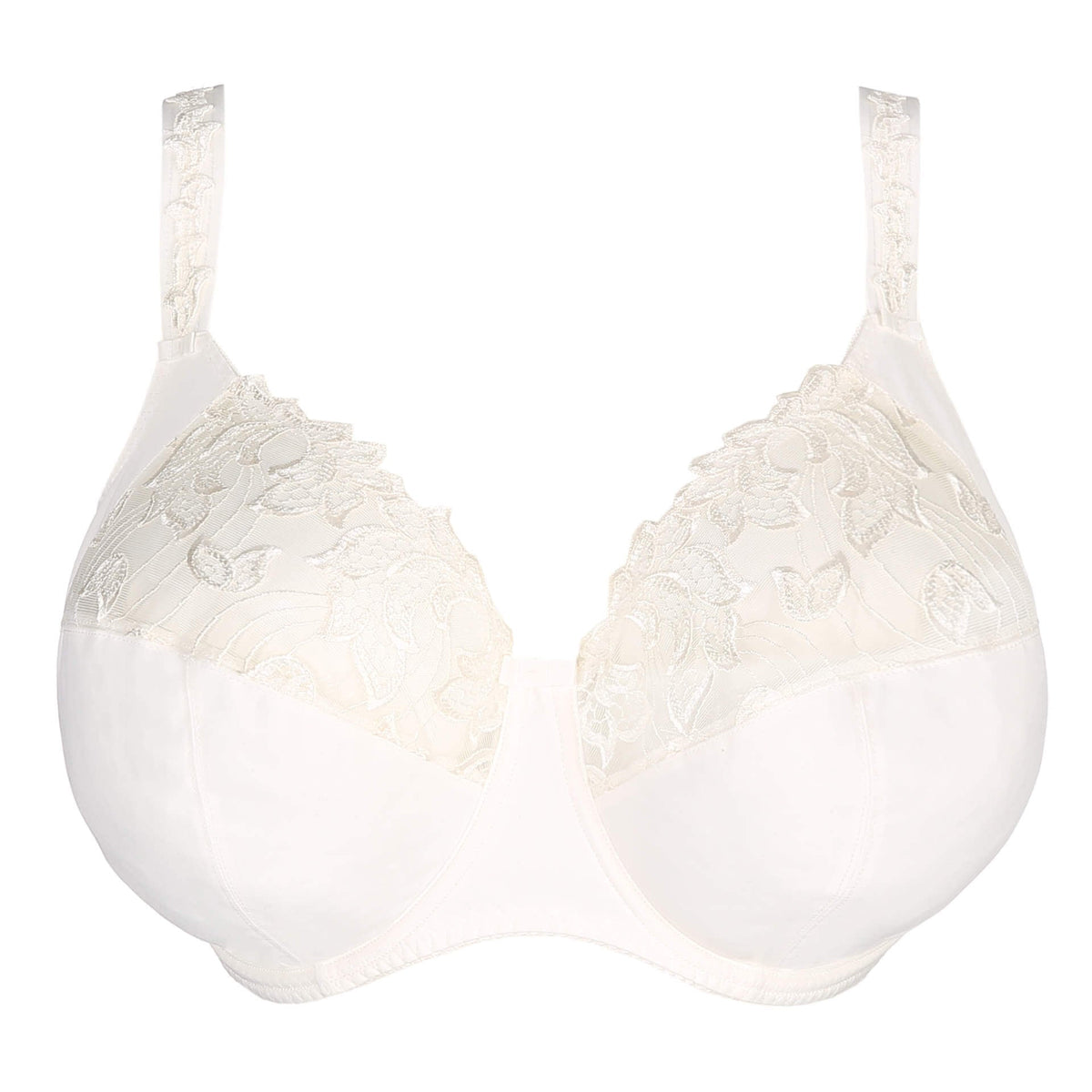 PrimaDonna Deauville Natur off-white bh med bøjle, blondebroderi og justerbare stropper på ensfarvet baggrund.