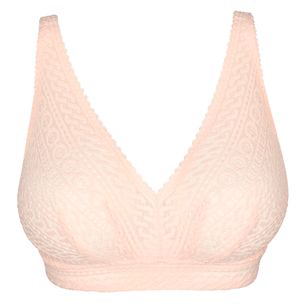 PrimaDonna Montara Crystal Pink bralette uden bøjle med dyb V-udskæring og feminine blondedetaljer.