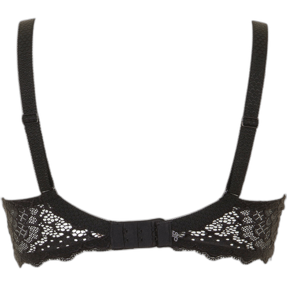 Simone Perele Caresse 015 Sort i sort blonder, set bagfra med justerbare stropper og hægte- og øje-lukning.