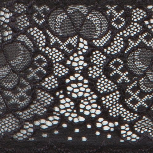 Detaljeret sort blonder med blomster- og geometriske mønstre, som pryder Simone Perele Caresse 015 Sort-hipsterne.
