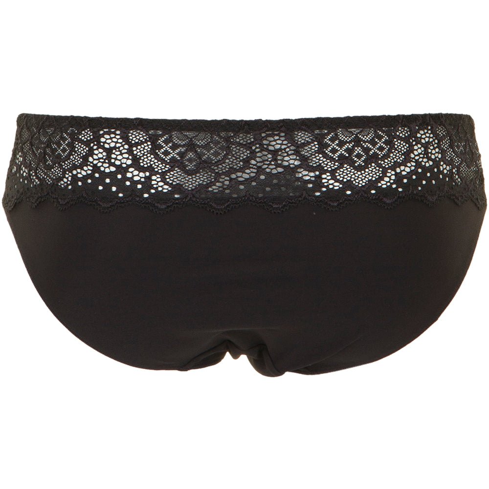 Simone Perele Caresse 015 trusser i sort med bred blondekant og sømløs ryg.
