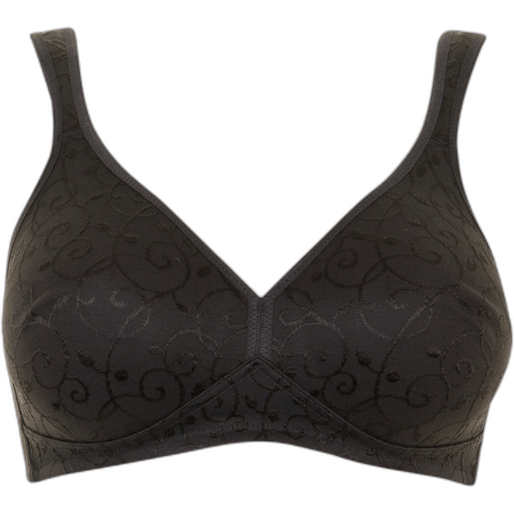 Triumph 111761 Elegant Cotton N Sort bh, fuldskål uden bøjle, diskret mønster og justerbare stropper, foran.