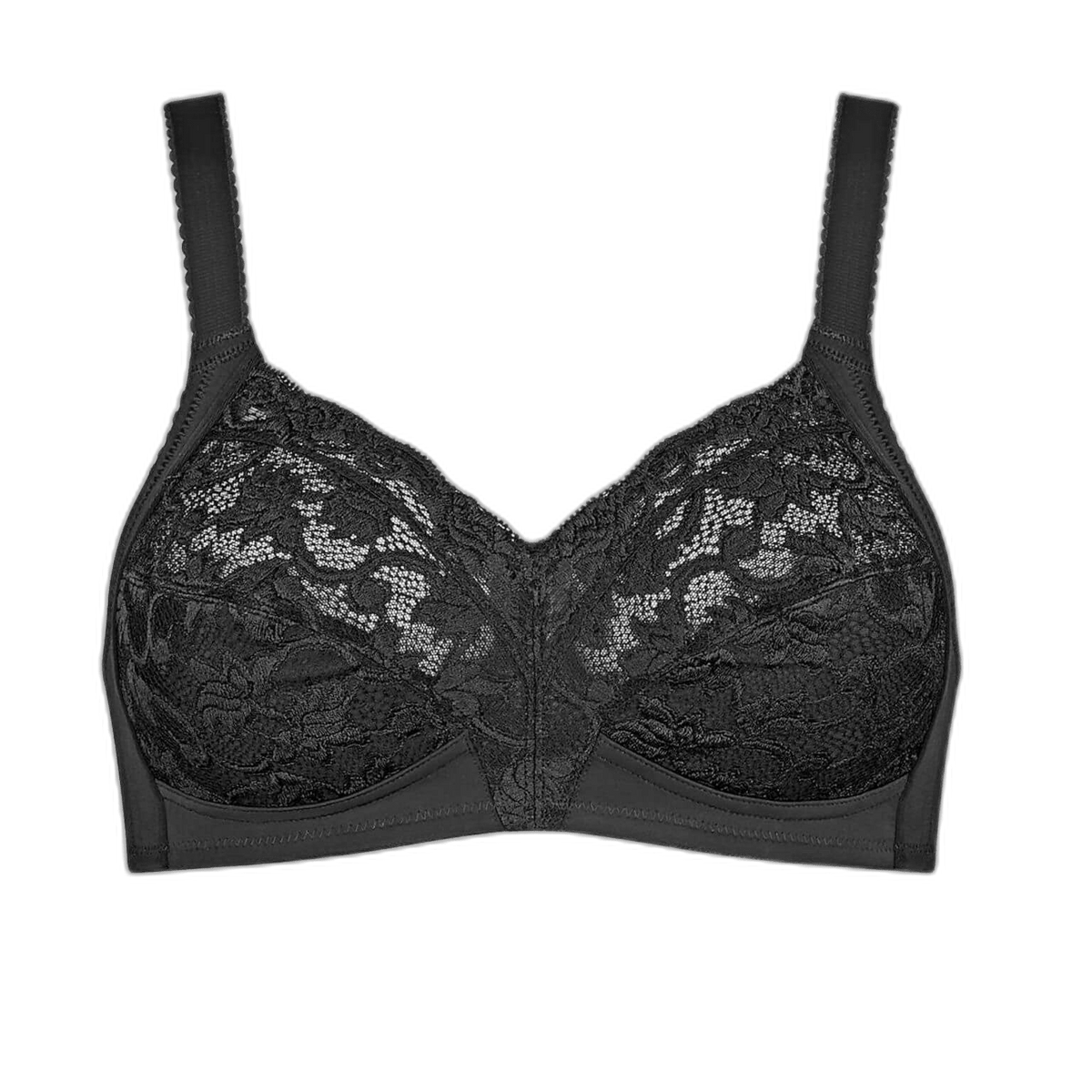 Triumph Delicate Doreen N-serien: sort bh i blonder uden bøjle, fuldskål, justerbare stropper på hvid baggrund.